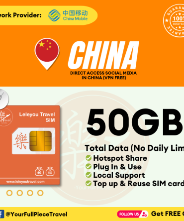 China Internet Prepaid Travel SIM Card 中国上网卡【No Daily Capped】 【6~90 Days】【50GB】