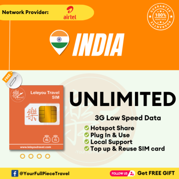 India Internet Travel SIM Card 印度上网卡 【Unlimited Data】【Daily 1/2GB】