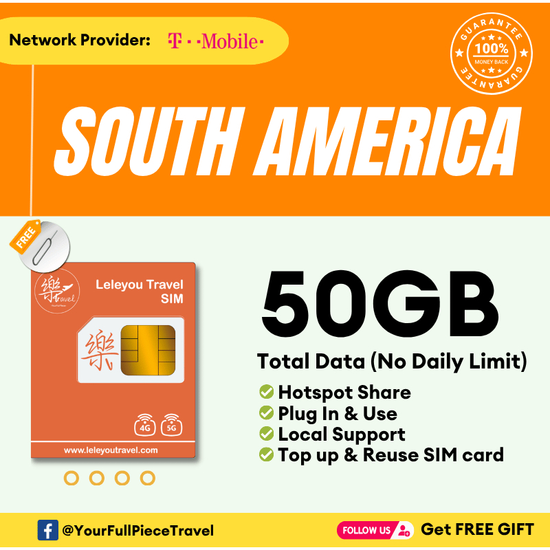 Leletravel【南美洲 Sim Card】【South American Sim Card 】【Brazil,Argentina,Chile etc】【4G/5G High‑Speed SIM Card 】+ Free Gift🔥