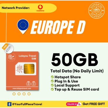 Leletravel【欧洲D 35国 Sim Card】【 Europe 35 Country Sim Card 】【4G/5G High‑Speed SIM Card 】+ Free Gift🔥