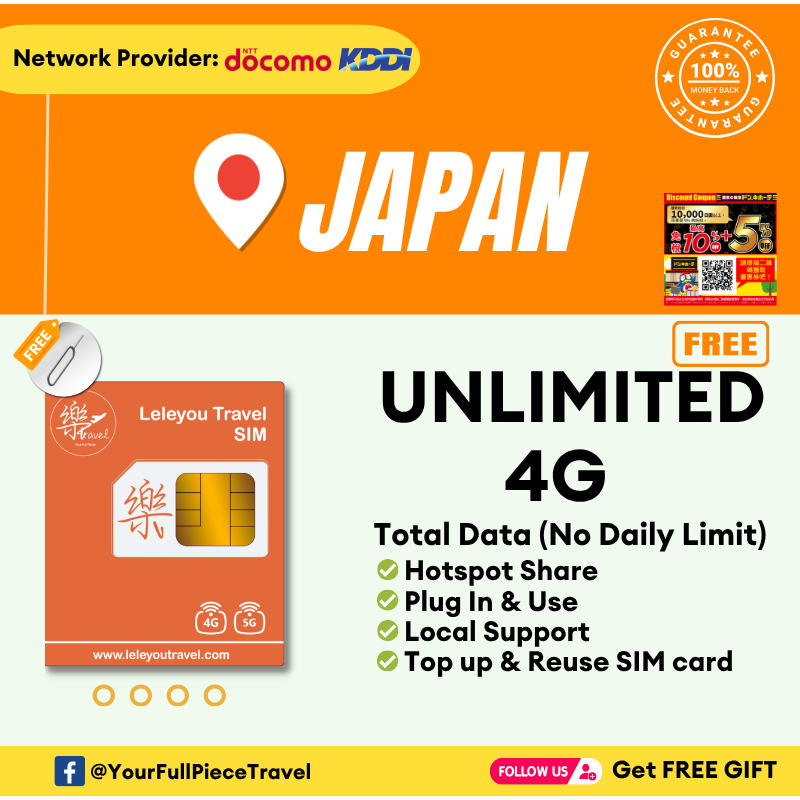 Leletravel【日本 无限量Sim Card】【 Japan Unlimited Sim Card 】【🔥Real Unlimited】【No Daily Capped】+Free Gift🔥