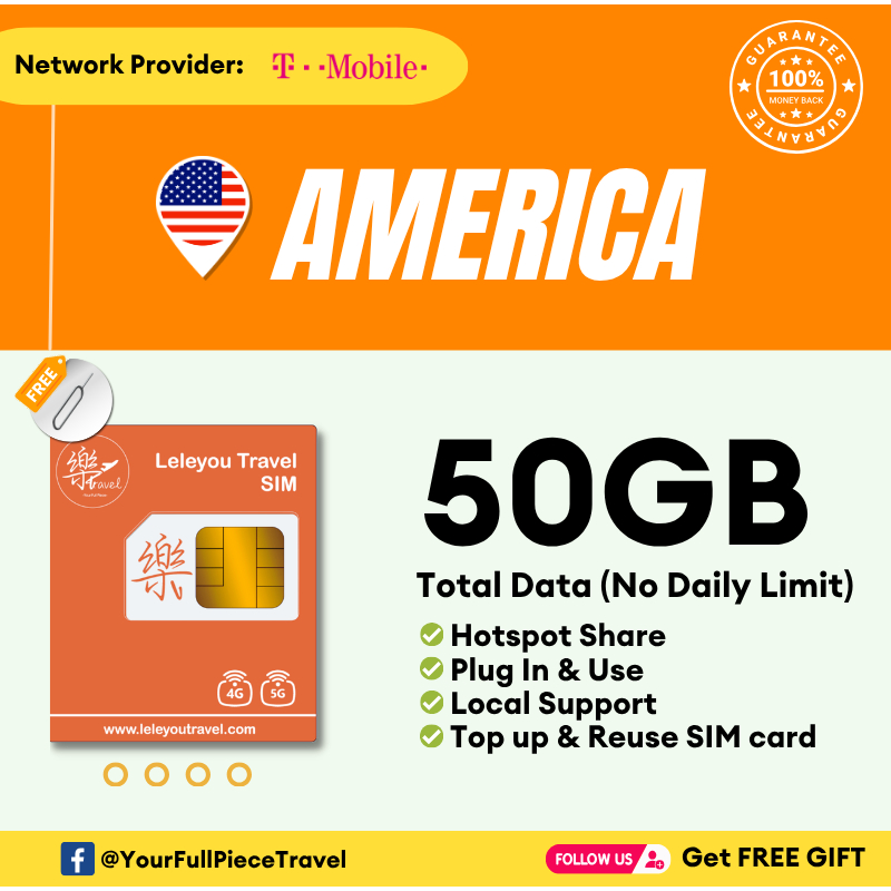 Leletravel【美国 Sim Card】【 America Sim Card 】【Daily Limit】【4G/5G High‑Speed SIM Card 】+ Free Gift🔥