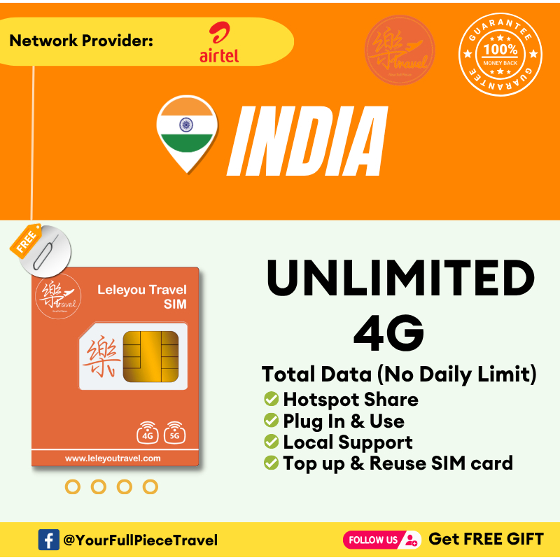 Leletravel【印度 无限量Sim Card】【 India Unlimited Sim Card 】【🔥Real Unlimited】【No Daily Capped】+Free Gift🔥