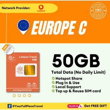 Leletravel【欧洲C 39 Country Sim Card】【 Europe C 39 Country Sim Card 】【4G/5G High‑Speed SIM Card 】+ Free Gift🔥
