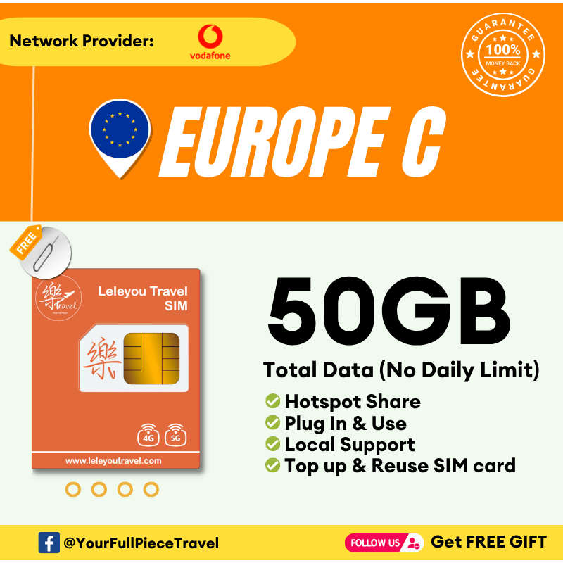 Leletravel【欧洲C 39 Country Sim Card】【 Europe C 39 Country Sim Card 】【4G/5G High‑Speed SIM Card 】+ Free Gift🔥