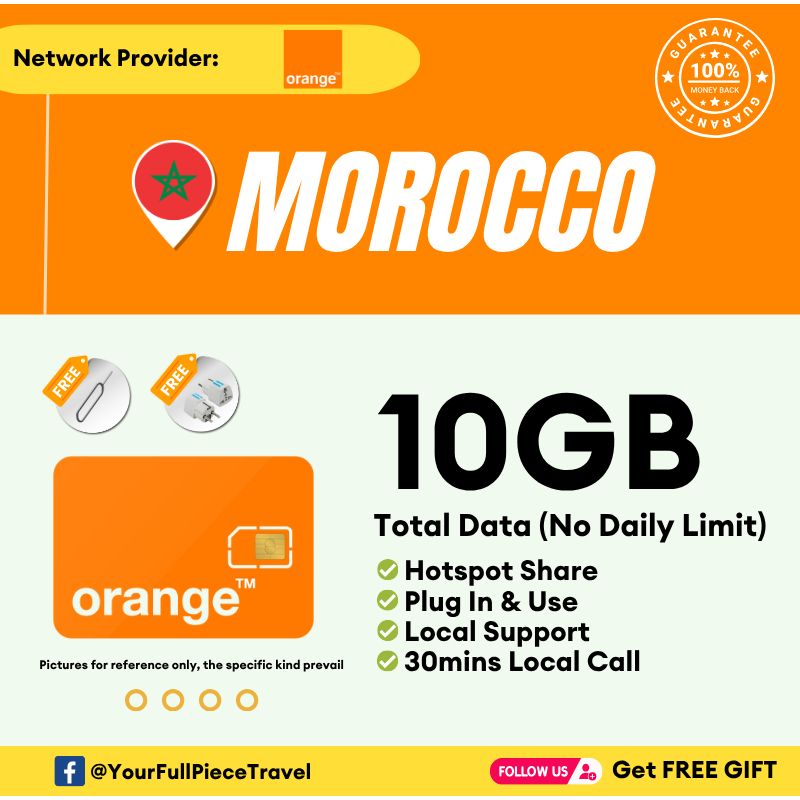Leletravel【摩洛哥 Local Sim Card】【 Morocco Sim Card 】【WITH LOCAL NUMBER】【4G/5G High Speed Data】+Free Gift🔥